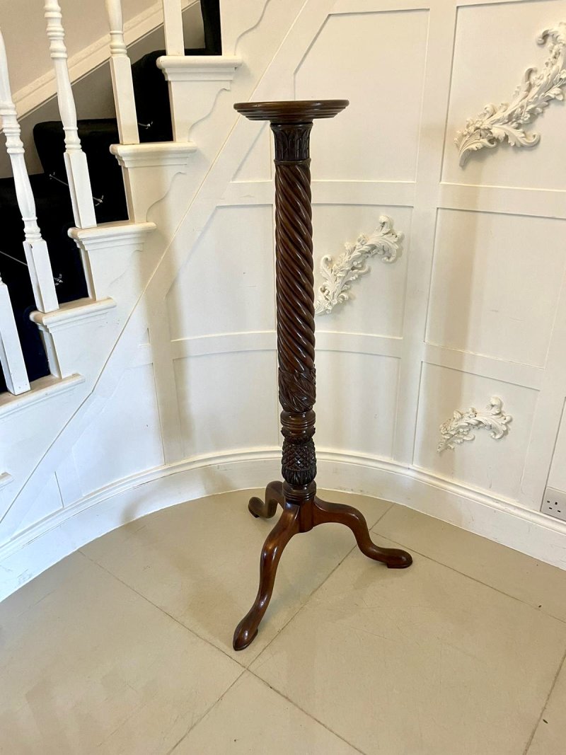 Antique Carved Mahogany Torchere/Plant Stand